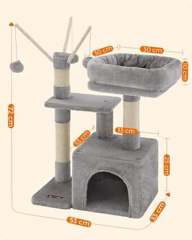 72cm Three Level Grey Cat Tree With Three Pompoms, 2 of 8