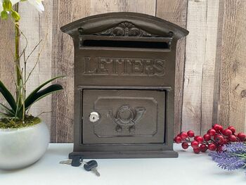 Wall Mounted Brown Metal Post Box Lockable Letter Box, 5 of 9