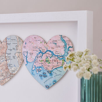Two Custom Map Hearts Wedding Landscape Print, 2 of 3