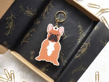 French Bulldog Wooden Keyring With Optional Christmas Card, 8 of 9