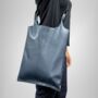 Two Way Carrier Tote Leather Shoulder Bag Navy Blue, thumbnail 6 of 7