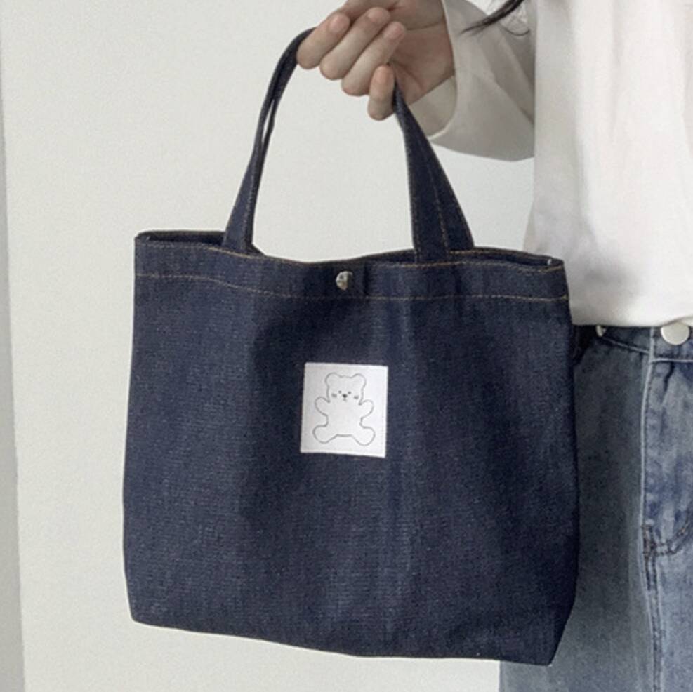 Lunch Bag For School Everyday With Button, Simple Design With Cute Bear, 1 of 7