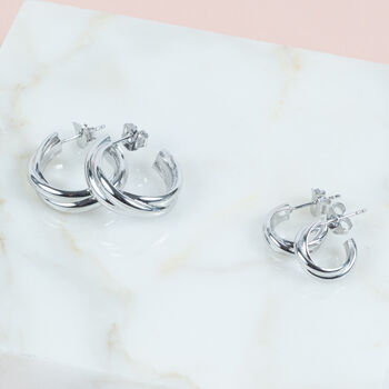Sterling Silver Russian Wedding Ring Hoop Earrings, 4 of 5
