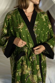 Khaki Batik Kimono Robe, 5 of 6
