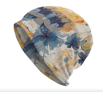 Chemo Headwear Beanie Hat Bandana Yellow Blue Flowers Super Soft, 2 of 6