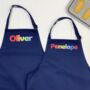 Rainbow Bubble Matching Siblings Personalised Apron Set, thumbnail 1 of 3