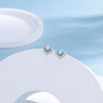 Vintage Aqua Green Opal Flower Cz Stud Earrings, 5 of 12