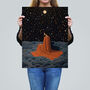 Stargazing Woman Surreal Space Dark Wall Art Print, thumbnail 2 of 6