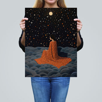 Stargazing Woman Surreal Space Dark Wall Art Print, 2 of 6