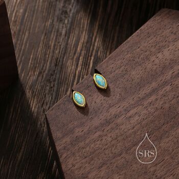 Sterling Silver Aqua Green Opal Marquise Stud Earrings, 4 of 7
