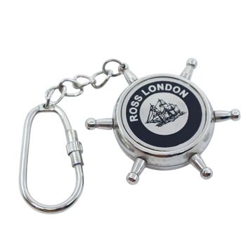 Chrome Ship Wheel Compass Keyring, 5 of 7