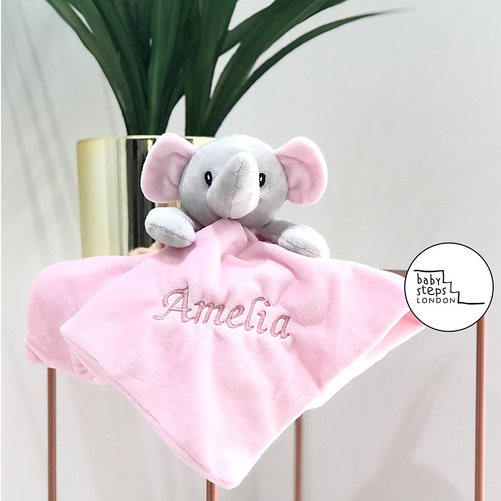Pink Personalised Name Elephant Comforter Soft Toy, 1 of 4