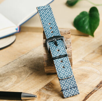 'Navy Tie' Leather Smartwatch Strap; Handmade Band, 4 of 9