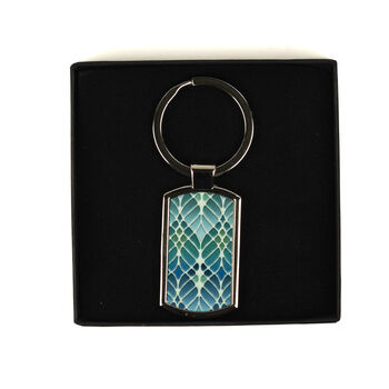 Interwoven Trees Muted Greens Handprinted Keyring, 6 of 9
