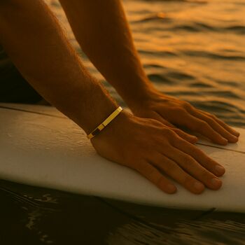 Men's Minimalist Polished 18 K Gold Plated Titanium Cuff Bangle, 7 of 7