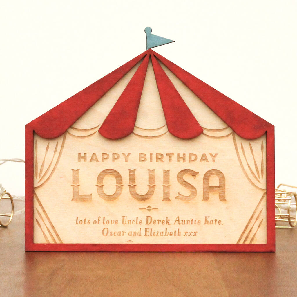 Personalised Wooden Circus Card By Skye Folk