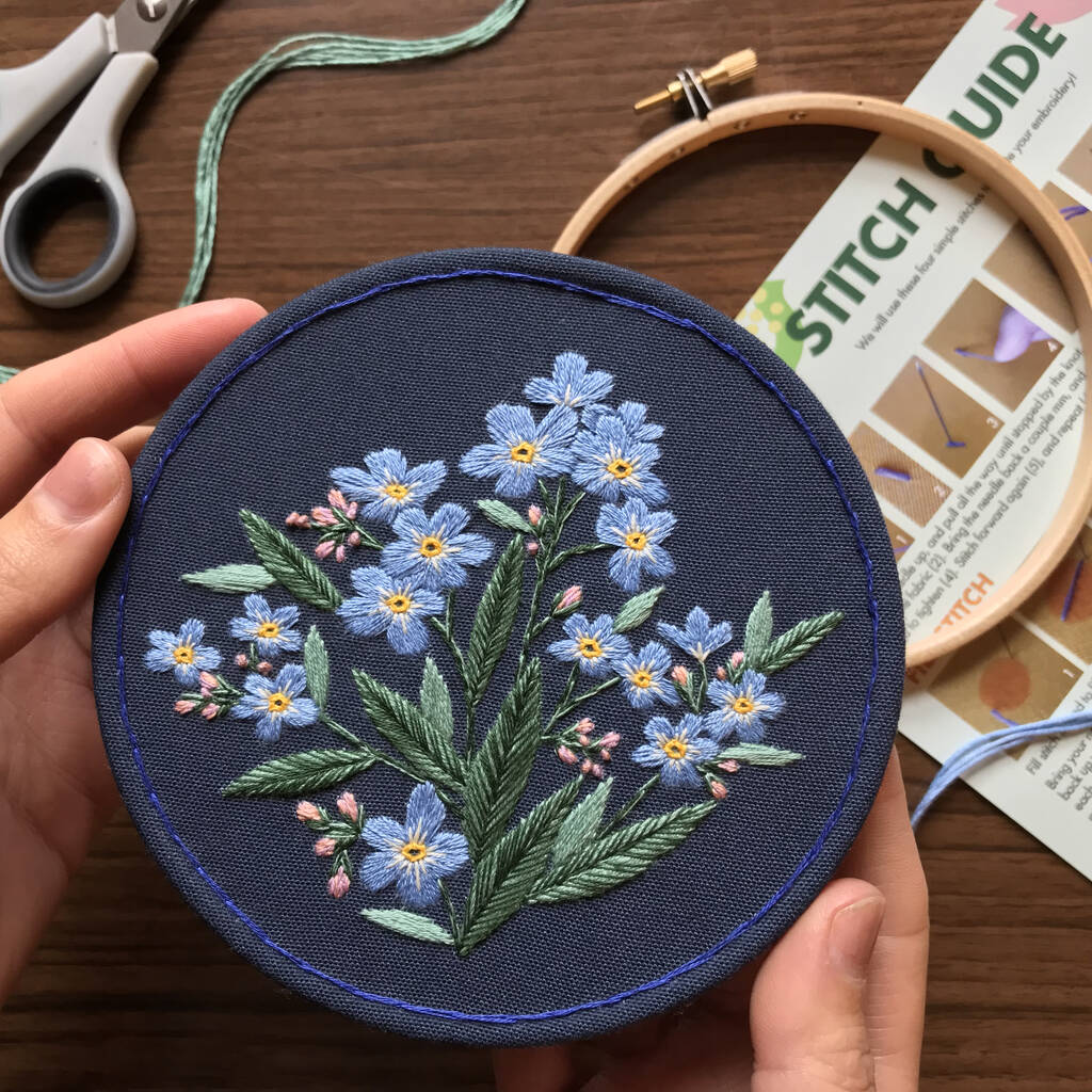 Forget Me Not Floral Embroidery Kit, 1 of 4