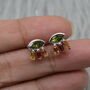 Green Tourmaline Stud Earrings: Silver, Red,Orange Drop, thumbnail 3 of 6