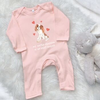 King Charles Cavalier Dog Sibling Personalised Babygrow, 4 of 8