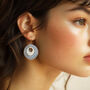 Cream And Blue Stripey Circular Earrings, thumbnail 2 of 6