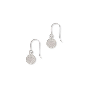 Mini Heart Medallion Hook Earrings Silver, 3 of 5