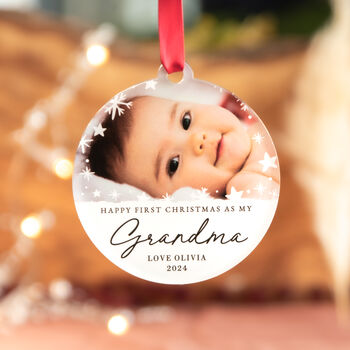 Personalised Photo Bauble Grandma's First Christmas, 4 of 6