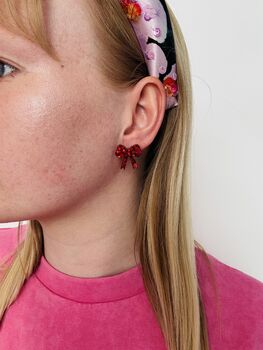 Bow Statement Stud Glitter Earrings / Gift For Her / Oversized Sparkly Jewellery Statement Bow Gift, 7 of 12