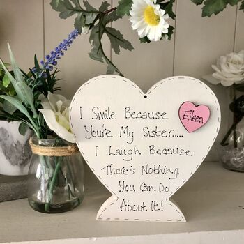 Personalised Sister Funny Wooden Heart, 5 of 5