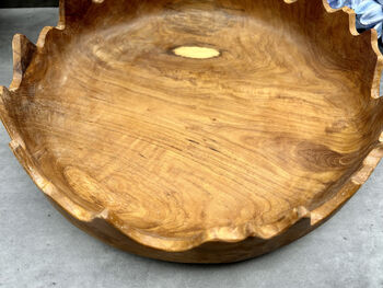 28cm Driftwood Teak Root Fruit And Nut Bowl – Wavy Edge, 9 of 12