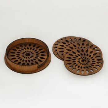 Wooden Tea Coaster With Stand Geo Design, 4 of 5