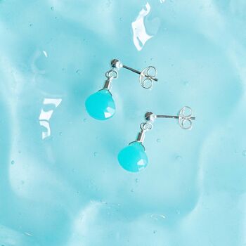 Aqua Chalcedony Drop Stud Earrings Second Light Collection, 4 of 4