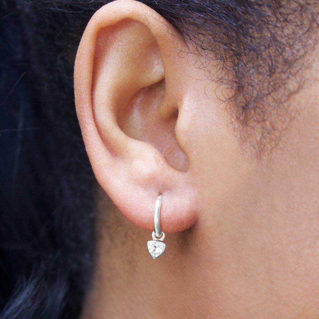 Trillion Drop Hoop Earrings In Sterling Silver, 1 of 2