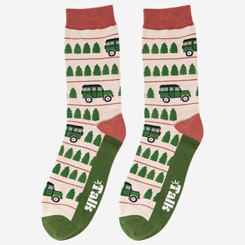 Men's Bamboo Socks Cream Green Off Roader, 3 of 6