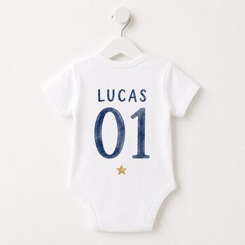Personalised First World Cup Babygrow / Baby Bodysuit Football, 3 of 4