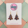 Large Dark Blue, Gold And Pink Glitter Christmas Tree Earrings, thumbnail 1 of 4
