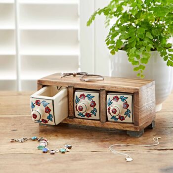 Hand Painted White Floral Ceramic Three Drawer Chest, 4 of 8