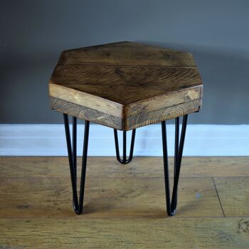 Hexagonal Reclaimed Wooden Side Table, 2 of 10