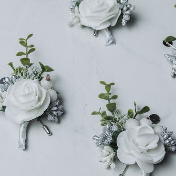 Floral Wedding Buttonhole In Silver, 5 of 10