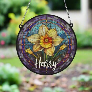 Daffodil Personalised Stained Glass Effect Suncatcher, 5 of 6