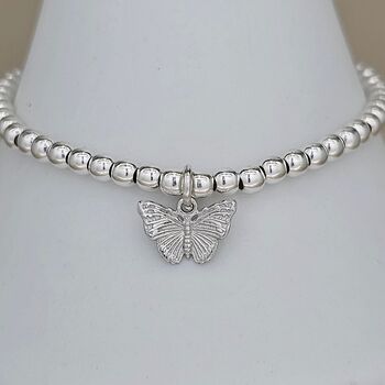 Skinny Bead Bracelet With Sterling Silver Butterfly, 2 of 2