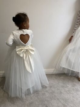 Long Sleeve Lace Flower Girl Dress – Heart Back Tulle Dress For Communion And Christening, 5 of 12