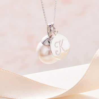 Pearl Pendant Necklace In Silver With Initial, 8 of 12