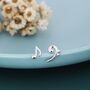 Sterling Silver Asymmetric Music Note And Bass Clef Stud Earrings, thumbnail 3 of 9