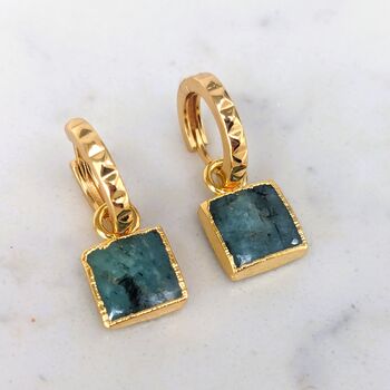The Square Emerald Gold Plated Gemstone Earrings, 3 of 7
