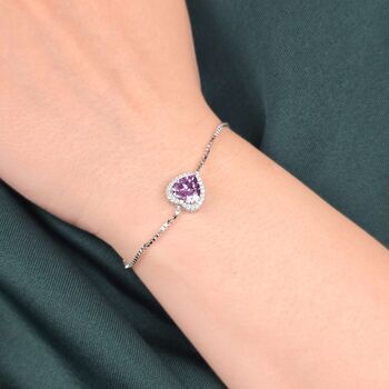 Amethyst Peridot Emerald Gemstone Love Heart Silver Bracelet, 5 of 6