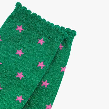 Women's Glitter Socks Green Stars, 3 of 4