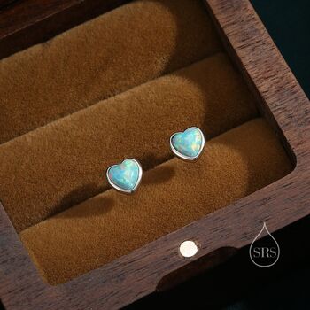 Sterling Silver Green Opal Heart Screw Back Earrings, 3 of 11