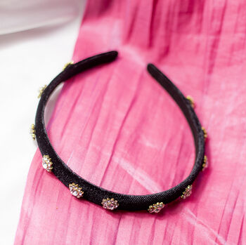 Narrow Velvet Gem Headband In Black, 2 of 2