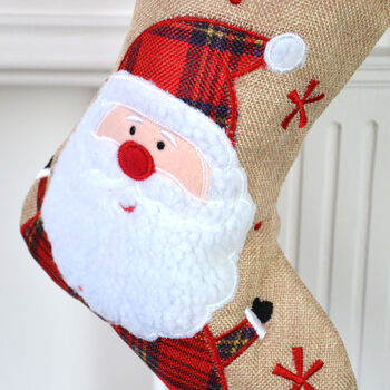 Personalised Hessian Tartan Santa Christmas Stocking, 2 of 5