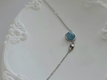 Aquamarine Gem Sterling Silver Necklace,March Birthstone Necklace,Waterproof Stainless Steel Jewellery Gift For Her, 6 of 10